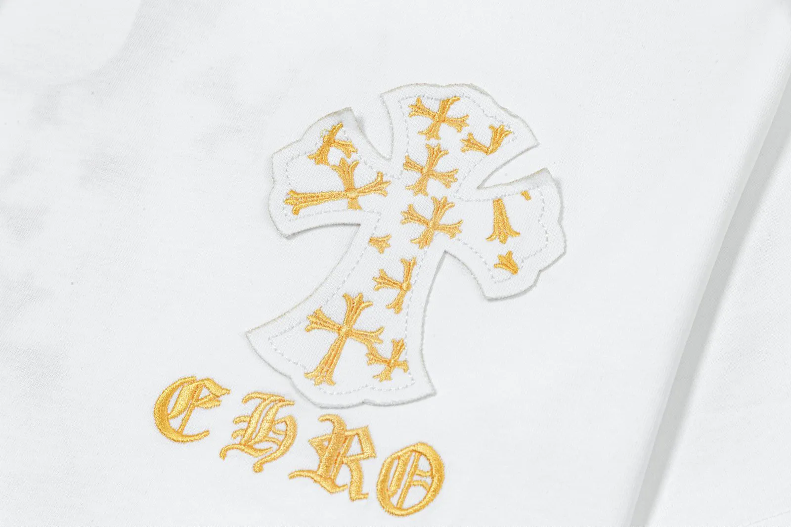 🅿️200 [CH Crow Heart] 2025FW short-sleeved T-shirt, patch embroidery, high-end 26s double yarn 300g fabric, heavy fabric, custom stretcher rib, same cylinder and dye, complete three standards, same style for men and women, color: black, white, size: S M L XL 2XL